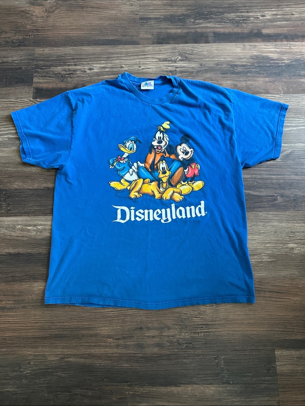 Disney Blue Vintage Disneyland Tee with Mickey, Donald, Goofy & Pluto Graphic